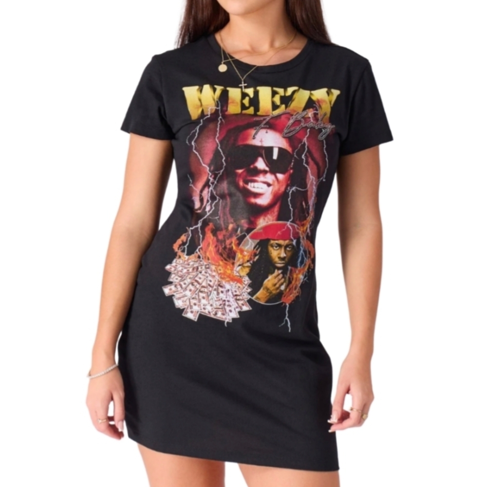 Reason x Lil Wayne Musik Short Sleeve Bpdycon Dress